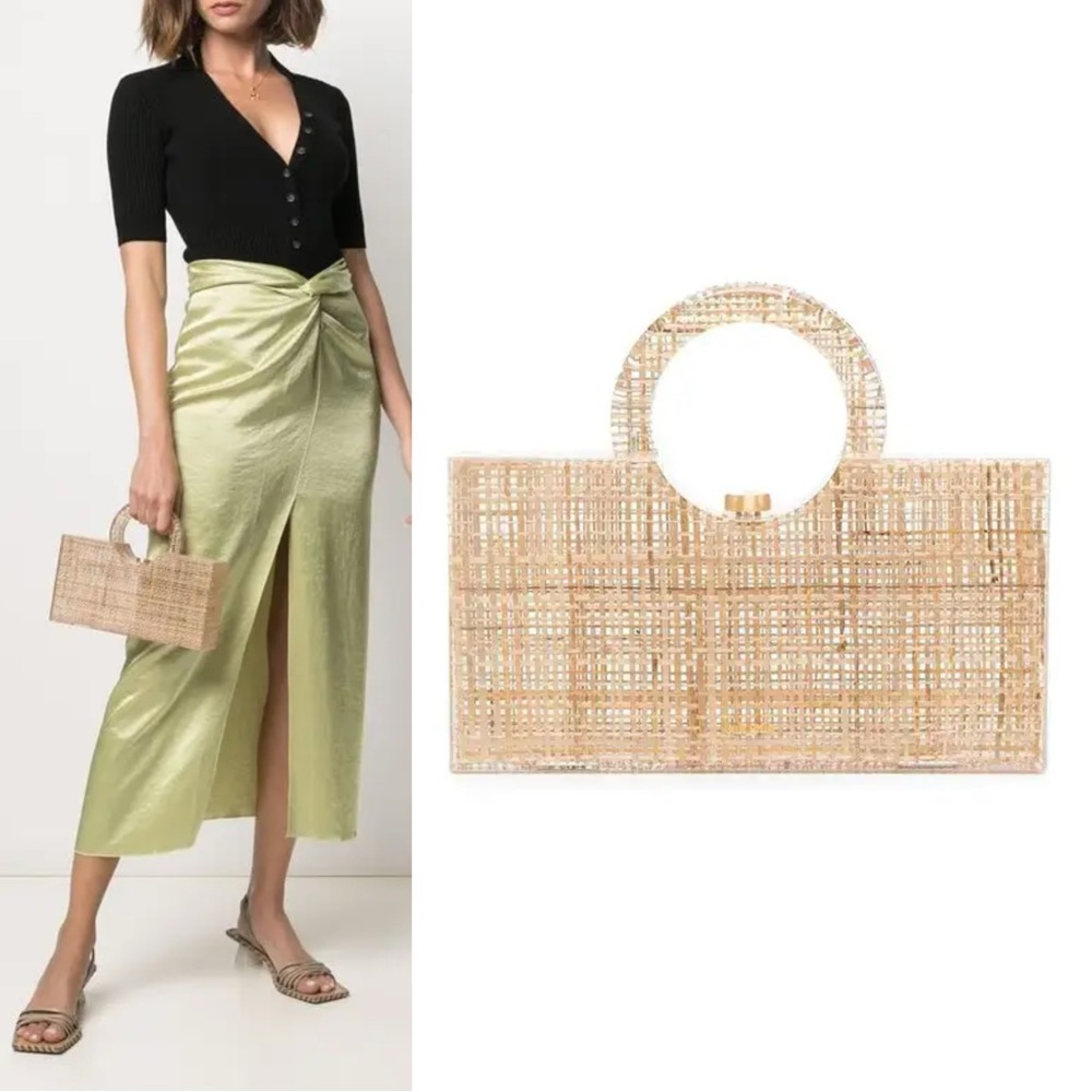 Cult Gaia Iman Woven Straw Acrylic Bag